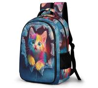 WECECE Kitten Design Bookbag Girls Primary to Secondary Animal Cat Print Book Bag Boys 8-12 Year Olds Trendy School Backpack Students 13.3 Inch Laptop Rucksack Daily Use