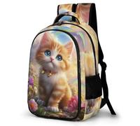 WECECE Kitten Design Rucksack Kids Year 8 Animal Cat Print School Backpack Girls 8-12 Year Olds Fashion School Bag Daypack Students 15.6 Inch Laptop Backpack Autumn Trip