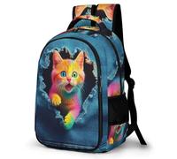 WECECE Kitten Motif Backpack for Students Ages 9-13 Trendy Animal Cat Pattern School Backpack Boys Year 3 Rucksack Kids and Teens 13.3 Inch Laptop Rucksack Birthday Gift