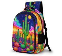 WECECE Large 16.5 Inch Cactus Pattern Rucksack for Boys Girls Age 9-15 Kids Plant Theme Bookbag, Modern Stylish Rucksack for Primary School Autumn Outing and Travel
