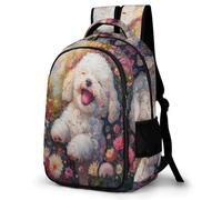 WECECE Large 16.5 Inch Cute Bichon Frise Rucksack for Boys Girls Age 9-15, Kids Puppy Bookbag Refrigerator Door Modern Stylish Rucksack for Primary School Autumn Outing and Travel
