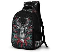 WECECE Large 16.5 Inch Deer Christmas Theme Rucksack for Boys Girls 10-16 Years, Kids Reindeer School Bag, Fashion School Bag Rucksack for Year 5-9 Daily Use Travel and Hiking