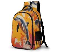 WECECE Large 16.5 Inch Dolphin Rucksack for Boys Girls Age 9-15 Kids Marine Life Bookbag, Modern Stylish Rucksack for Primary School Autumn Outing and Travel