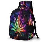 WECECE Large 16.5 Inch Marijuana Leaf Rucksack for Boys Girls 11-16 Years Kids Plant Print Bookbag, Trendy Durable School Bag for Secondary School Travel Outdoor and Day Trips
