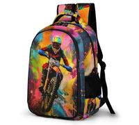 WECECE Large 16.5 Inch Motorbike Graffiti Rucksack for Boys Girls Age 7-11 Kids Colorful Moto Daypack, Stylish and Durable Rucksack for Primary to Secondary Outdoor Travel and Spring Trip