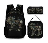 WECECE Lion Backpack with Lunch Box Pencil Case for Girls Age 12, Animal King Book Pack 3 Piece Set Year 3-5 for Primary Students Sports Clubs Holiday Travel and Daily Carry