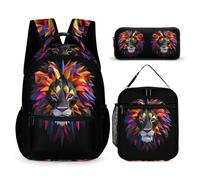 WECECE Lion Book Pack 3 Piece Set for Children Age 9, Lions Animal King School Backpack with Pencil Case and Lunch Bag Year 5 for Girls Learning Essentials Holiday Travel and Sports Clubs