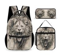 WECECE Lion Book Pack 3 Piece Set for Students Age 8, Lions Animal King Book Pack School Supplies Bundle Year 4-6 for Primary Students School Journeys Learning Sessions and Holiday Travel