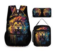 WECECE Lion Book Pack School Supplies Bundle for Children Age 12, Lions Animal King Book Pack School Supplies Bundle Year 1-2 for Boys Sports Clubs Holiday Travel and Daily Carry