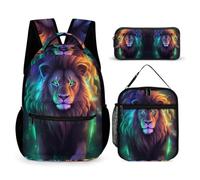WECECE Lion Bookbag 3 Piece Set for Students 6-8 Years, Lions Animal King Book Pack 3 Piece Set Year 2-4 for Primary Students Student Carry Gift School Journeys and Activities