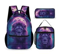 WECECE Lion Motif Bookbag with Lunch Box Pencil Case for Kids Age 8, Lions Animal King School Backpack School Supplies Bundle Year 4 for Girls Family Trips Outdoor Activities and Student Carry