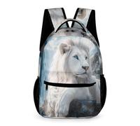 WECECE Lion Print School Bag Students for Boys Age 6 Animal Pattern Bookbag for Girls Years 1-2 Lightweight Printed Daypack Front Pocket Side Pockets Spring Outing Travel