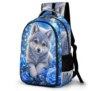 WECECE Little Wolf Rucksack for Kids 8 Year Olds Cool Wolves Animal Backpack Students Year 5-7 School Bag Kids and Teens 16.5 Inch Laptop Rucksack Birthday Gift