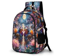 WECECE Mandarin Ducks Backpack Boys Primary to Secondary Lotus Moon School Backpack Kids Age 12 Trendy Bookbag Students 16.5 Inch Laptop Rucksack Spring Outing