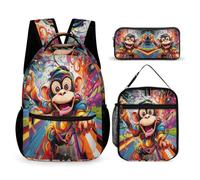 WECECE Monkey Schoolbag School Supplies Bundle for Children 6-8 Years, Animal Print Bookbag with Pencil Case and Lunch Bag Year 6 for Boys Back to School Gift and Learning Essentials