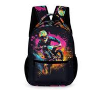 WECECE Motorcycle Motif School Backpack for Boys 9-13 Years Moto Rucksack for Girls Year 3 Primary Kids Lightweight Printed Daypack Books Water Bottle Travel Outdoor Daily Use