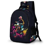 WECECE Multicoloured Moto Print Backpack Girls Primary to Secondary Mountain Bike Rucksack Teens Ages 12-16 Stylish School Bag Students 13.3 Inch Laptop Rucksack Birthday Gift
