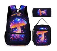WECECE Mushroom Backpack 3 Piece Set for Children Age 6, Plant Theme Book Pack with Pencil Case and Lunch Bag Year 3 for Young Learners Daily Study Classroom Lessons and Travel Activities