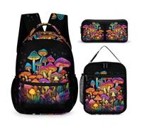 WECECE Mushroom Backpack Set with Lunch Tote and Pencil Case for Children Age 11, Plant Theme Bookbag 3 Piece Set Year 2 for Girls Birthday Gift School Supplies and Travel Use
