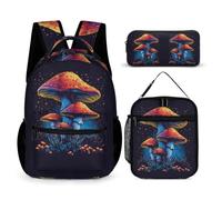 WECECE Mushroom Backpack with Lunch Box Pencil Case for Boys Age 7, Botanical Print Bookbag with Lunch Tote and Pencil Case Year 5 for Boys Back to School Gift and Learning Essentials