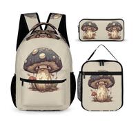 WECECE Mushroom Book Pack 3 Piece Set for Students 7-9 Years, Plant Theme School Backpack with Lunch Box Pencil Case Year 5 for Young Learners Back to School Gift and Learning Essentials