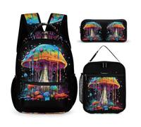 WECECE Mushroom Book Pack 3 Piece Set for Students 9-11 Years, Plant Theme Bookbag with Pencil Case and Lunch Bag Year 6 for Boys Camping Holidays Outdoor Activities and Learning Sessions
