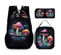 WECECE Mushroom Book Pack School Supplies Bundle for Students Age 8, Plant Theme Schoolbag with Lunch Box Pencil Case Year 3-5 for Girls Back to School Gift and Learning Essentials