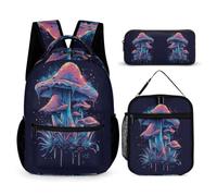 WECECE Mushroom School Bag 3 Piece Set for Students Age 9, Botanical Print Backpack School Supplies Bundle Year 4 for Primary Students Sports Clubs Holiday Travel and Daily Carry