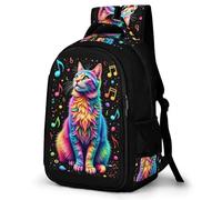 WECECE Musical Note Kitten Kids Backpack School, Boys Girl Cat Bag Primary School Canvas Rucksack, Holiday Travel Bookbag Outdoor Daypack for 9-16 Year Old