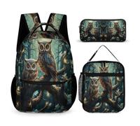 WECECE Owl Book Pack with Lunch Bag and Pencil Case for Girls Age 11, Bird Theme Bookbag with Pencil Case and Lunch Bag Year 1-2 for Boys Back to School Gift Learning Essentials