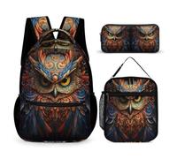 WECECE Owl Book Pack with Lunch Bag and Pencil Case for Kids Age 10, Bird Theme Bookbag with Pencil Case and Lunch Bag Year 4-6 for Boys Back to School Gift Learning Essentials