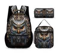 WECECE Owl School Bag 3 Piece Set for Students 6-8 Years, Bird Theme Backpack with Lunch Box Pencil Case Year 4-6 for Primary Students Back to School Gift and Learning Essentials