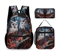 WECECE Owl School Bag School Supplies Bundle for Children Age 10, Bird Theme Schoolbag 3 Piece Set Year 5 for Primary Students Family Trips Outdoor Activities and Student Carry