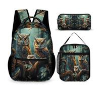 WECECE Owl Schoolbag School Supplies Bundle for Children 6-8 Years, Bird Theme Bookbag with Pencil Case and Lunch Bag Year 6 for Boys Back to School Gift and Learning Essentials