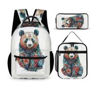 WECECE Panda Book Pack School Supplies Bundle for Students Age 8, Animal Print Schoolbag with Lunch Box Pencil Case Year 3-5 for Girls Back to School Gift and Learning Essentials