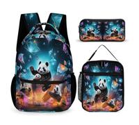 WECECE Panda School Backpack 3 Piece Set for Children Age 7, Animal Theme Schoolbag with Lunch Tote and Pencil Case Year 4-6 for Girls Back to School Gift and Learning Essentials