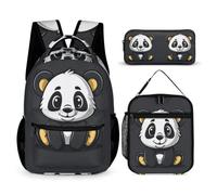 WECECE Panda School Backpack 3 Piece Set for Girls 8-10 Years, Animal Print Bookbag School Supplies Bundle Year 6 for Primary Students Family Trips Outdoor Activities and Student Carry