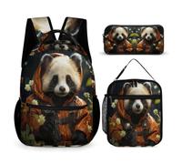 WECECE Panda School Bag with Lunch Box Pencil Case for Kids Age 12, Animal Theme Bag School Supplies Bundle Year 4 for Girls Sports Clubs Holiday Travel and Daily Carry