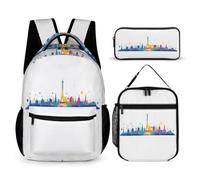 WECECE Paris Tower Book Pack 3 Piece Set for Boys 6-8 Years, School Bag with Lunch Tote and Pencil Case Year 4-6 for Boys Family Trips Outdoor Activities and Student Carry