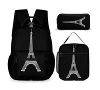WECECE Paris Tower Schoolbag School Supplies Bundle for Children 6-8 Years, Bookbag with Pencil Case and Lunch Bag Year 6 for Boys Back to School Gift and Learning Essentials