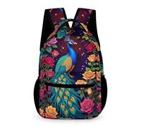 WECECE Peacock Daypack for Boys Age 11 Animal Flowers Rucksack for Girls Year 4 Primary Kids Durable with Side Pockets School Bag Daily Items Bottle Travel Outdoor Daily Use