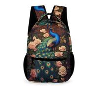 WECECE Peacock Daypack Primary for Boys 6-12 Years Animal Peacock Backpack for Girls Years 4-6 Lightweight with Side Pockets School Bag Books Bottle Umbrella Outdoor Day Trips
