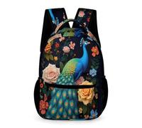 WECECE Peacock Flowers Bookbag for Boys Girls Age 12 Animal Peacock School Bag Year 4 Lightweight Printed Daypack Front Pocket Side Pockets Travel Outdoor Daily Use