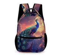 WECECE Peacock Motif Backpack Girls Ages 7-10 Years Primary Kids Animal Moon Daypack Year 2-5 Boys Durable School Bag Rucksack 43x32x15cm for Autumn Trip Outdoor Books Notebooks