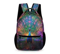 WECECE Peacock Motif Rucksack School Kids Ages 9-13 Years Primary Kids Animal Print Backpack Year 4-8 Students Durable School Bag 43x32x15cm for Birthday Gift Books Notebooks