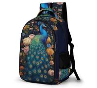 WECECE Peacock Print School Backpack for Girls Age 10-16 Cool Animal Motif Rucksack Teens Year 10 Book Bag Kids and Teens 15.6 Inch Laptop Backpack Back to School Gift