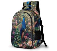 WECECE Peacock Print School Bag Lightweight Students 12 Year Olds Animal Motif Bookbag Boys Primary School Rucksack for Students 13.3 Inch Laptop Rucksack Spring Outing
