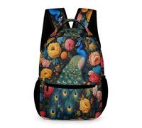 WECECE Peacock School Backpack Students for Boys 7-11 Years Animal Flowers School Bag for Girls Years 2-5 Primary Kids Lightweight Backpack Books Water Bottle Class Daily Use