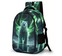 WECECE Polar Bear Aurora Design Backpack Girls Junior School Animal Print Bookbag Teens 12-16 Year Olds Durable Daypack Students 13.3 Inch Laptop Rucksack Back to School Gift