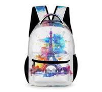 WECECE Primary for Boys Girls Colourful Eiffel Tower Backpack Age 12 Eiffel Tower Daypack Year 3 with Front Pocket Rucksack Books Water Bottle Class Daily Use